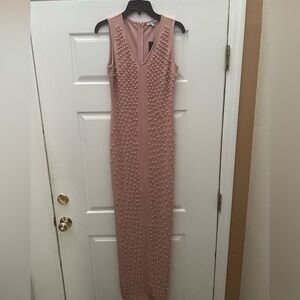 Pink Sleeveless Maxi Dress with Pearl Embellishments